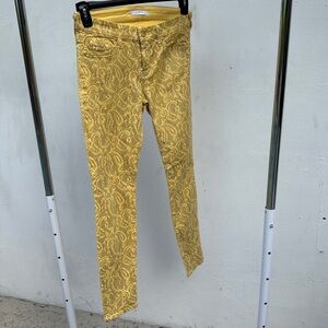Y2K 7 For All Mankind Yellow Paisley Lace Skinny Jeans Size 26
